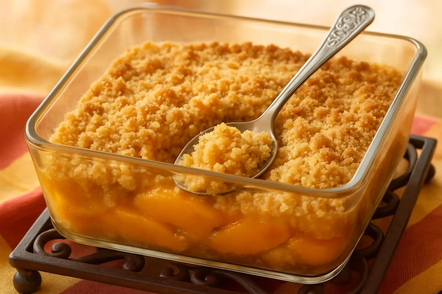 Crumble aux pêches dorées avec garniture croustillante