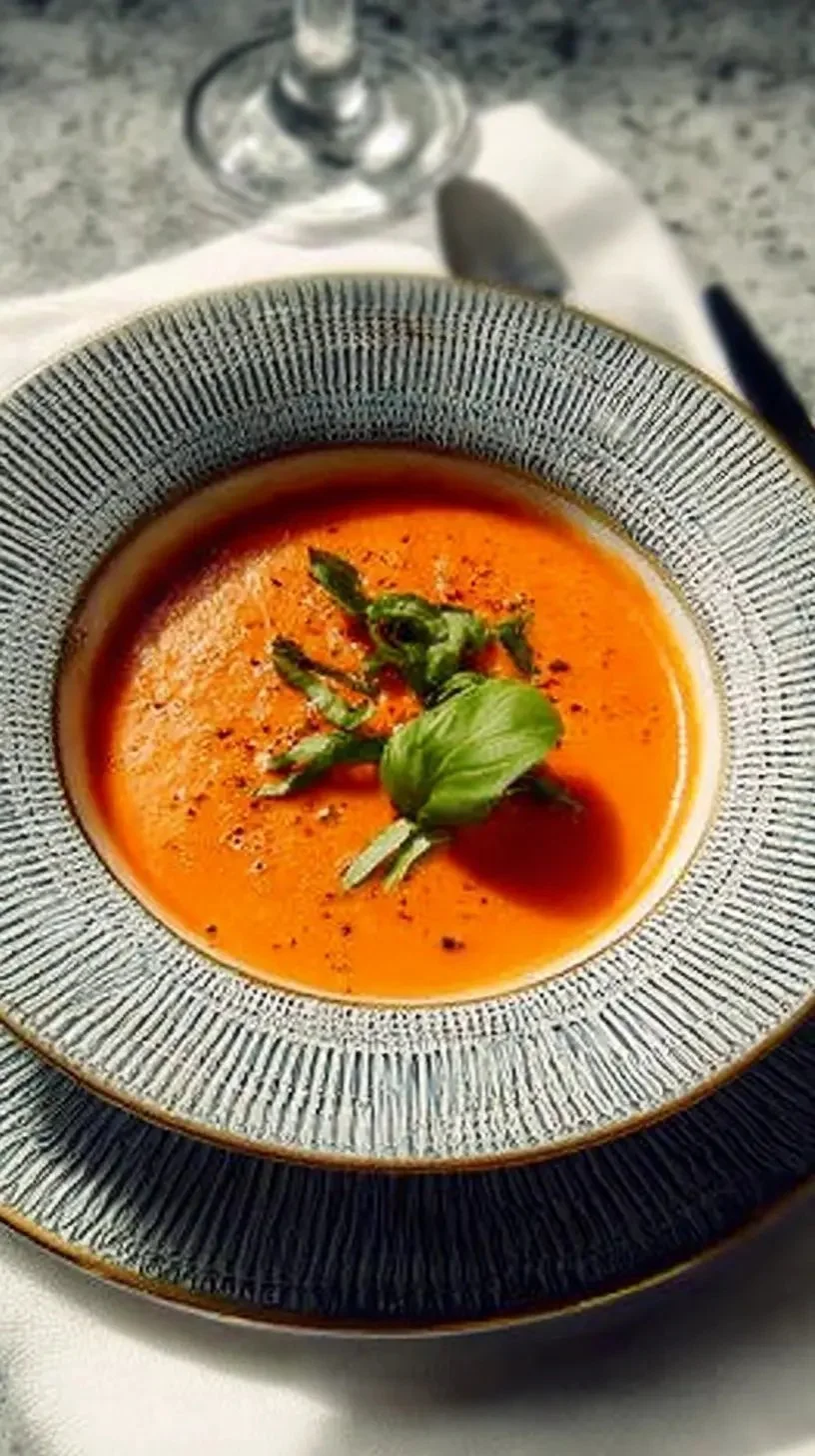 Bol de gaspacho frais avec légumes colorés et herbes aromatiques