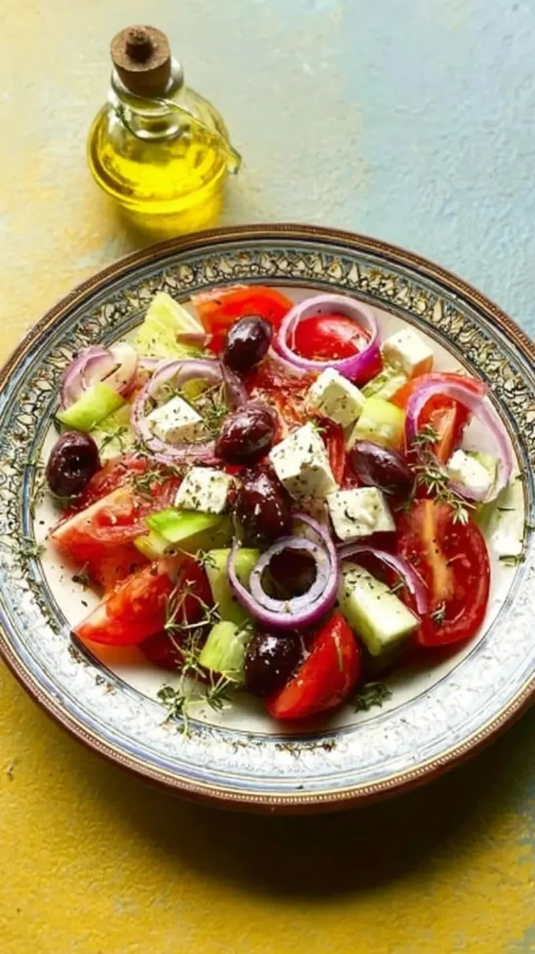 Salade Grecque colorée avec tomates, concombre, olives et feta