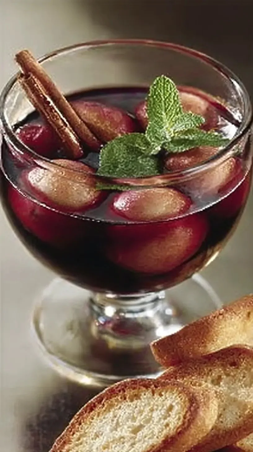 Soupe de pêches servie dans un bol, garnie de menthe fraîche.