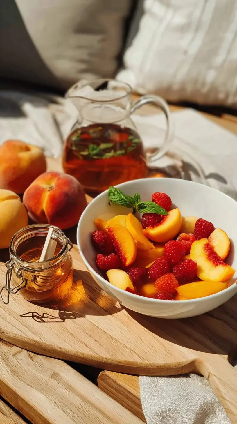 Soupe dessert à la pêche infusée à l'orange sanguine, un délice sucré