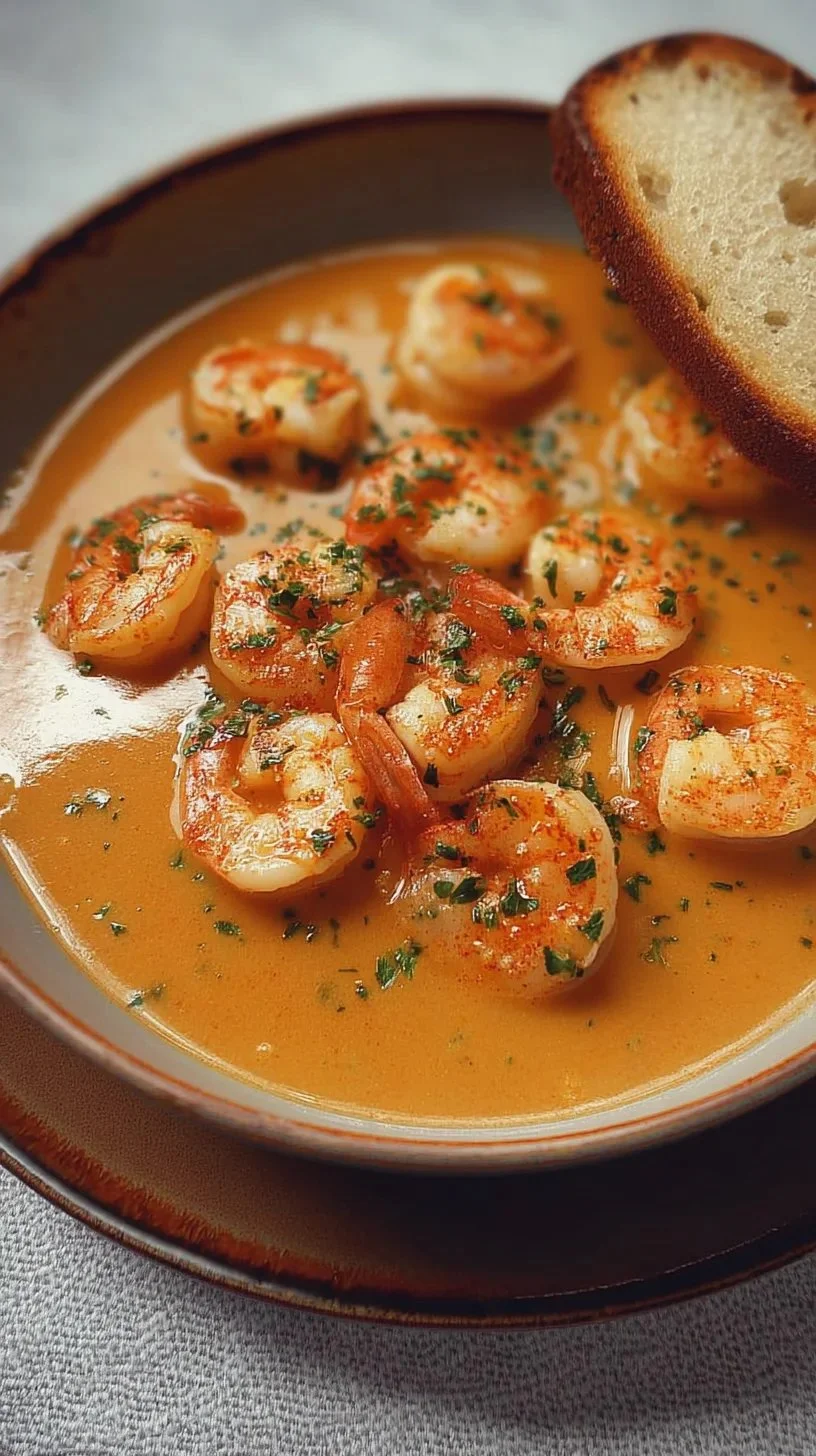 Crevettes dans une bisque de homard épicée et savoureuse
