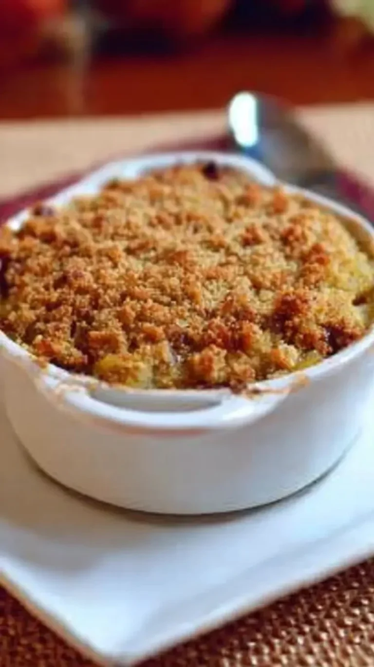 Crumble aux mirabelles frais et doré à la sortie du four.