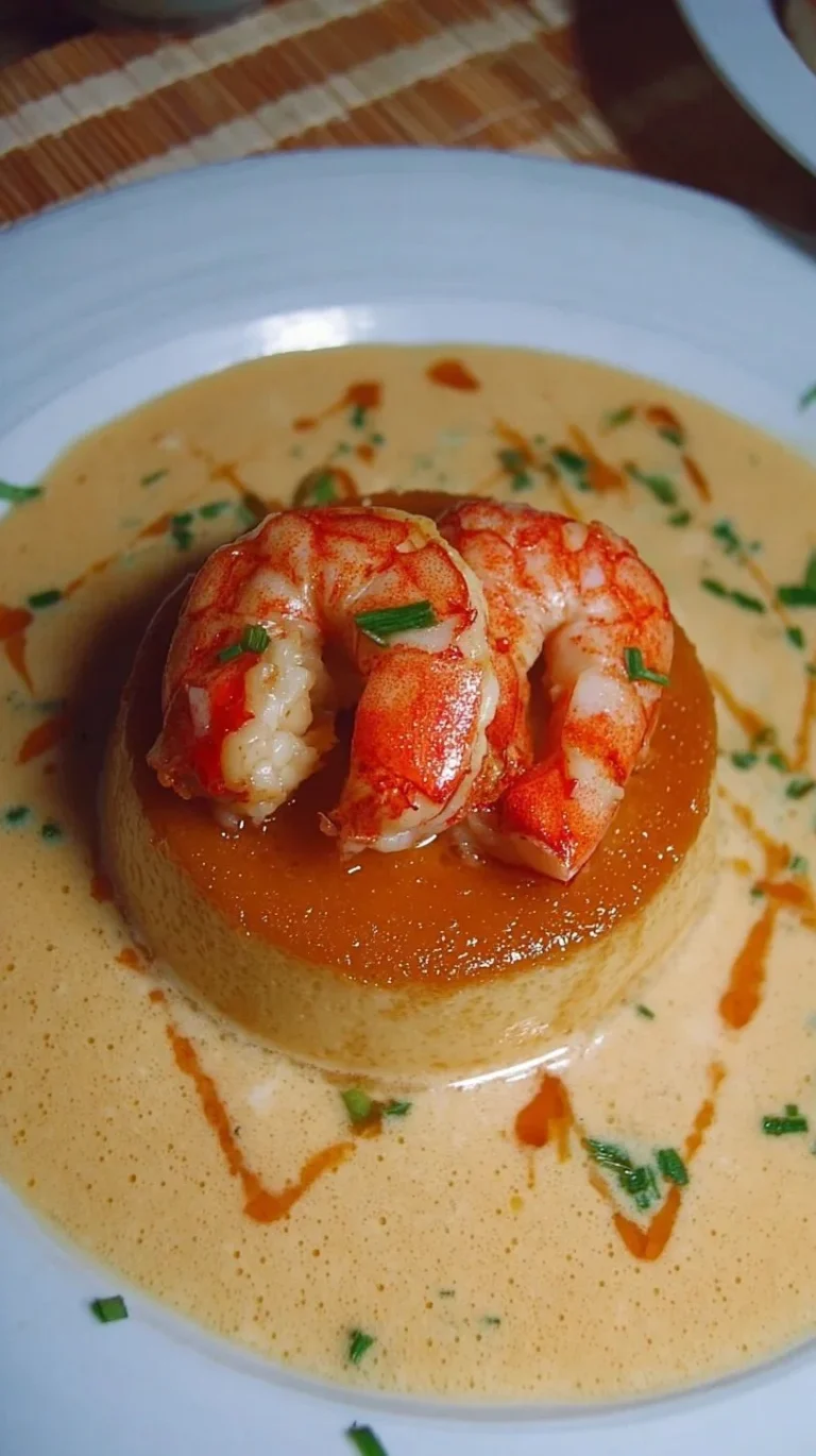Flan de homard savoureux et crémeux, plat gastronomique à base de crustacés.
