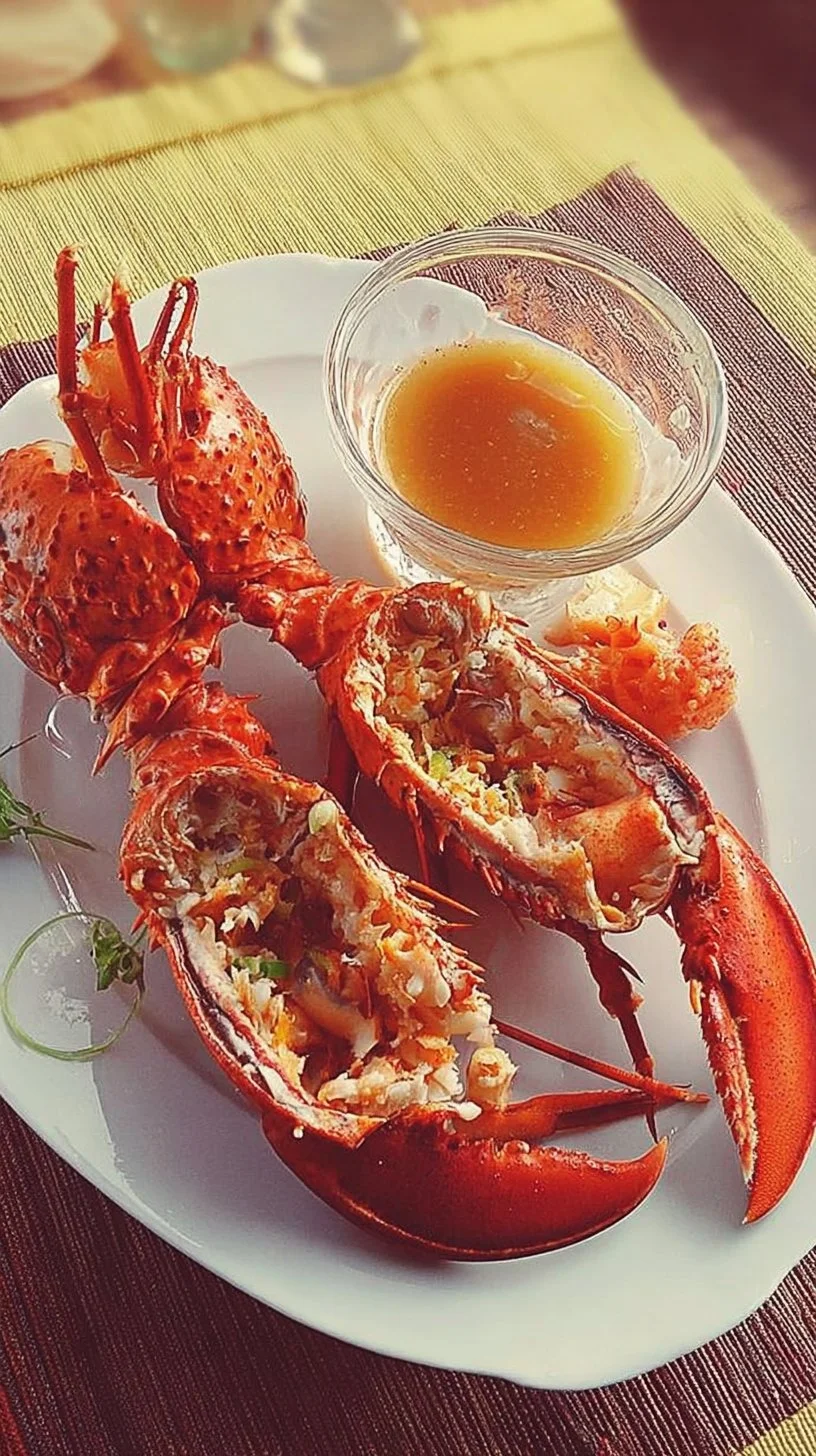 Homard à l'armoricaine servi dans une assiette, plat gastronomique français.