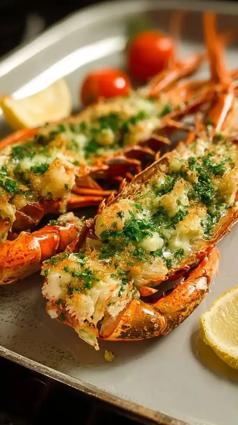 Homard au beurre persillé cuit au four, plat gourmet délicieux
