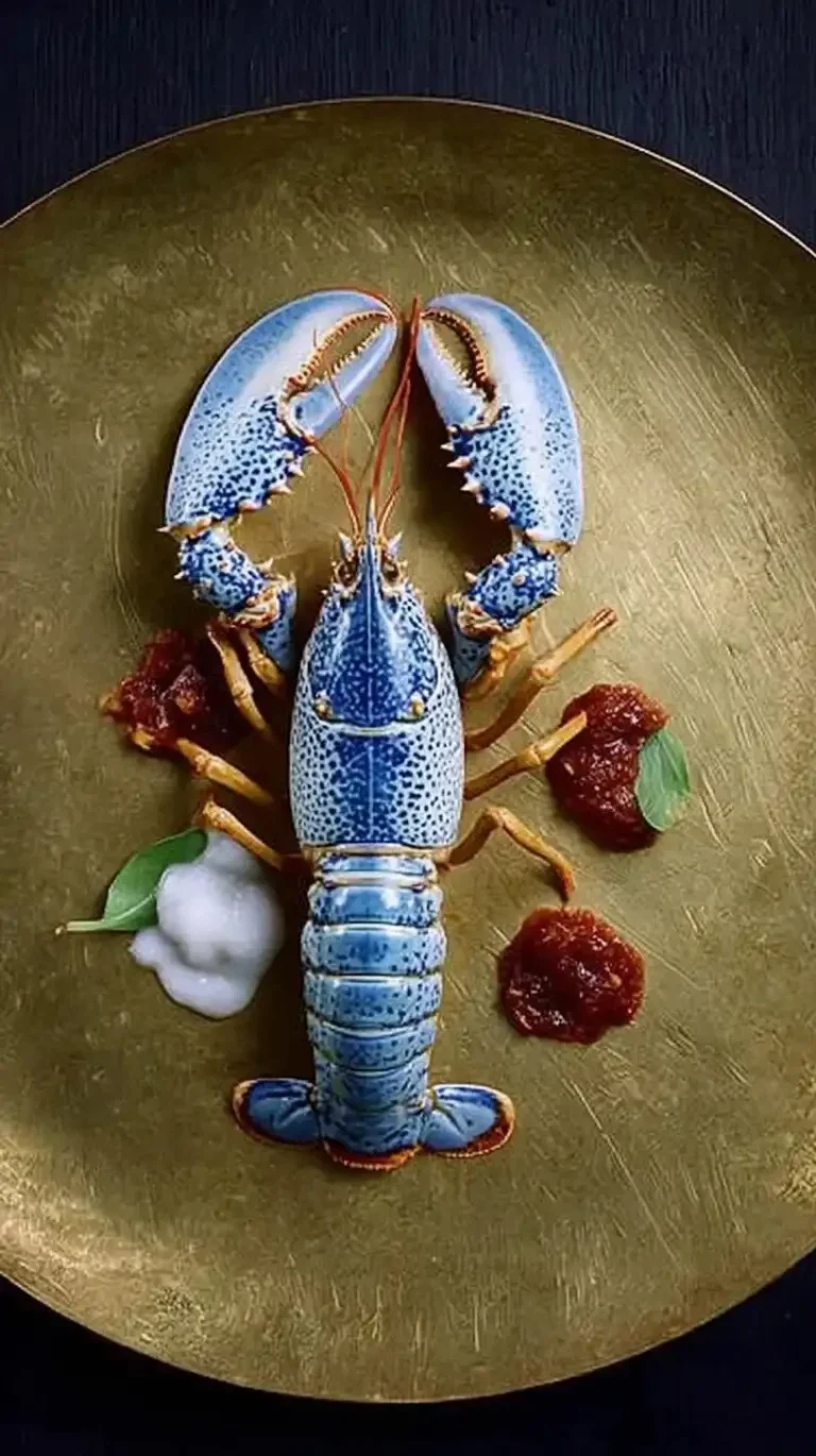 Plat de homard bleu d'Arnaud Lallement, spécialité gastronomique.