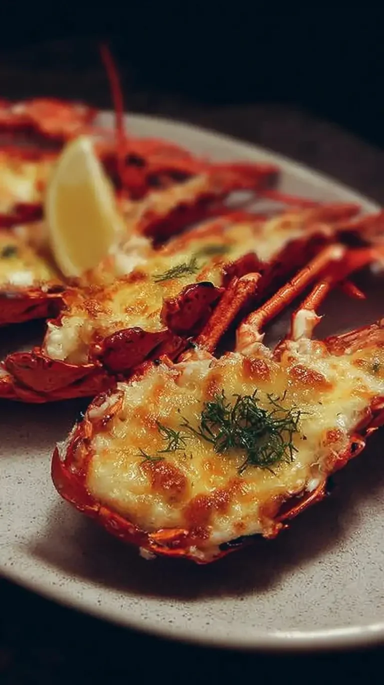 Homard gratiné savoureux avec une croûte dorée et croustillante
