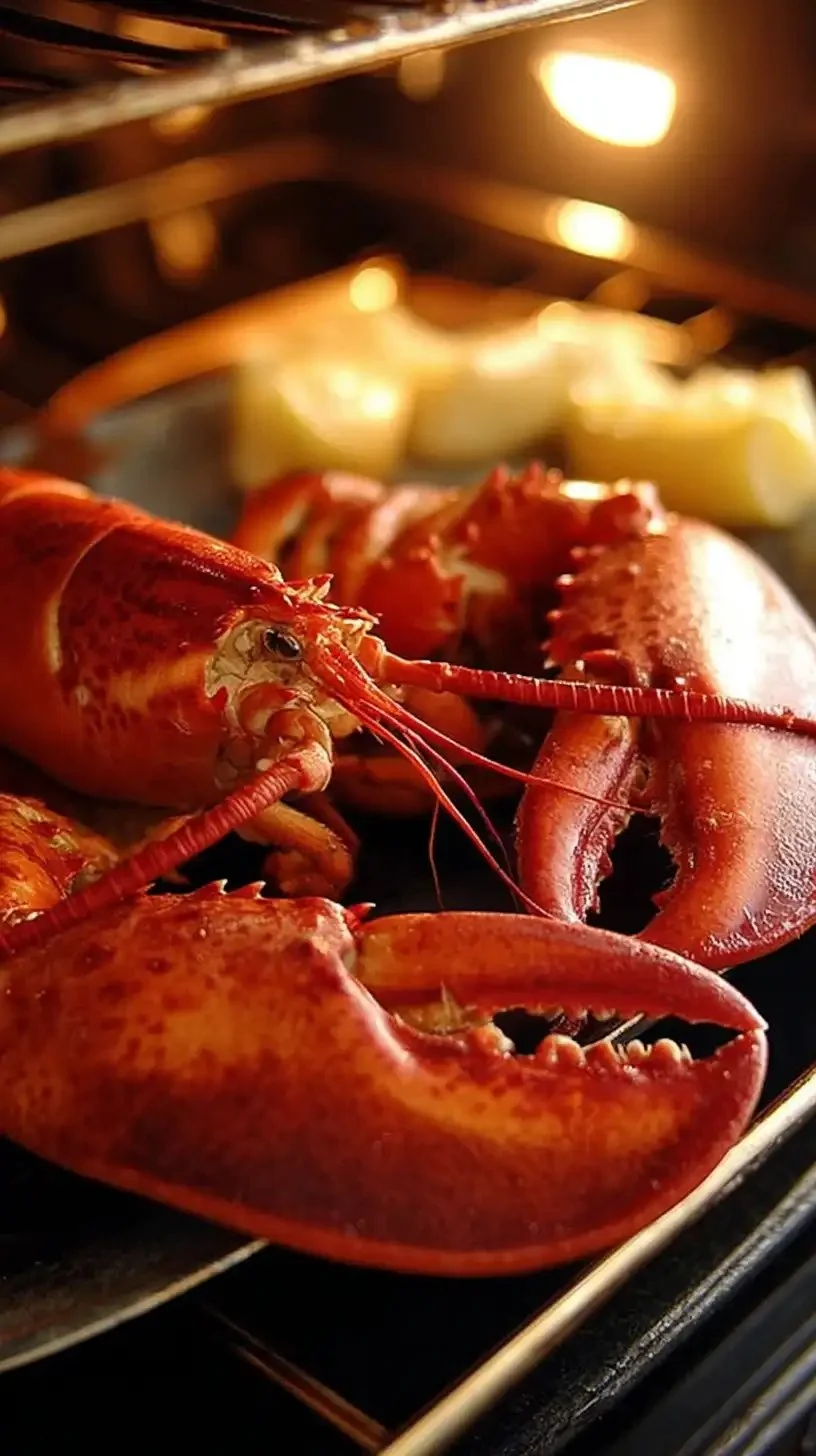 Homard grillé au four servi avec des herbes fraîches et du citron