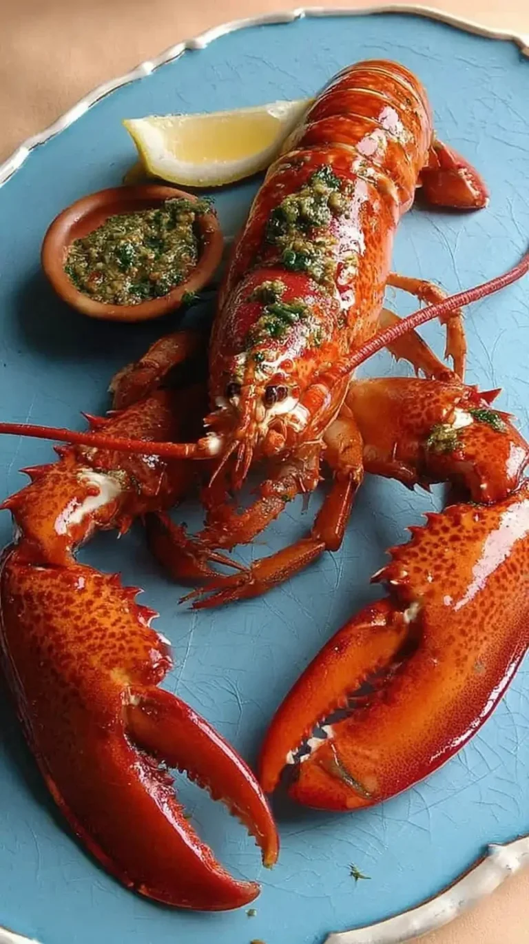 Homard grillé avec sauce pesto, plat délicieux et raffiné.
