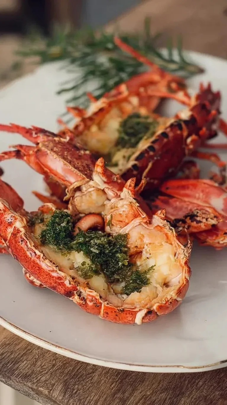Homard grillé de Noël sur une assiette élégante, prêt à être dégusté.