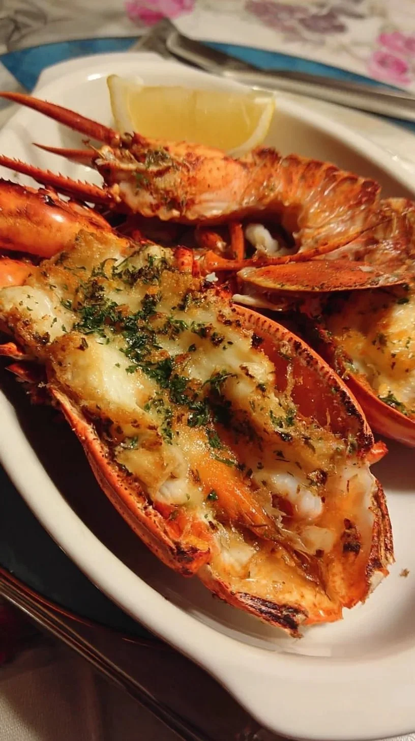 Homard rôti au beurre de crevettes savoureux prêt à être dégusté