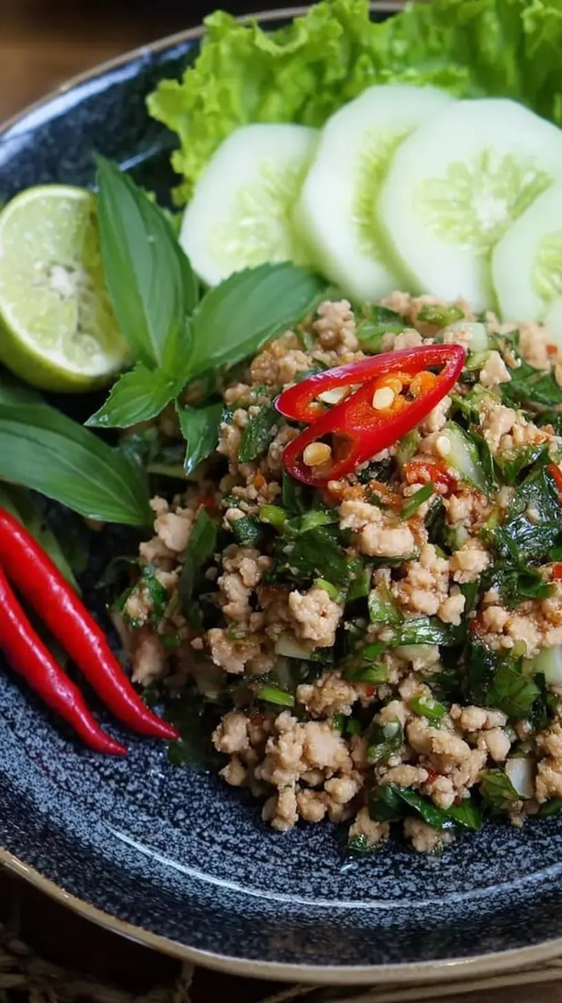 Recette de larb au poulet, salade de poulet haché thaïe, plat thaïlandais