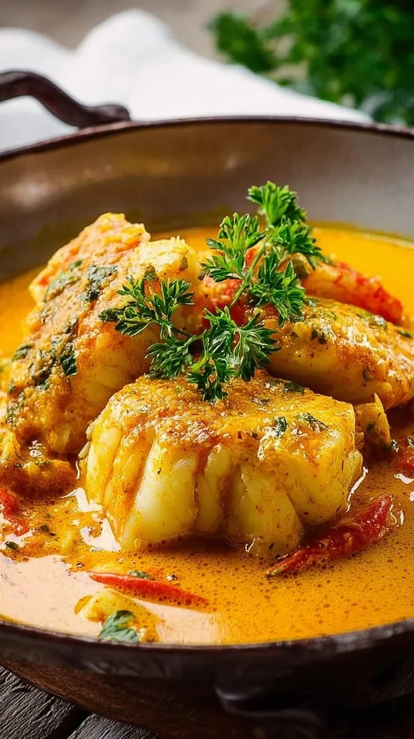 Lotte à l'armoricaine accompagnée de bisque de homard prête à être servie