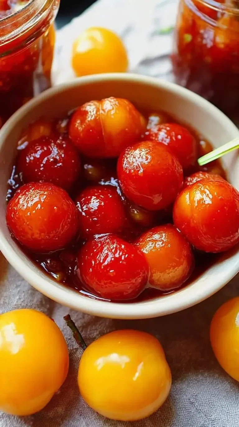 Mirabelles au sirop dans un bocal en verre, prêtes à déguster.