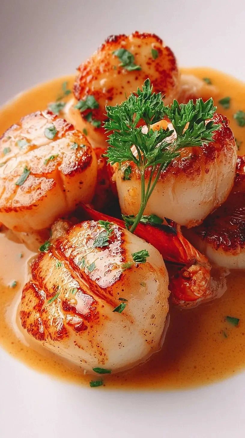 Noix de Saint-Jacques servies avec une sauce bisque de homard gourmande