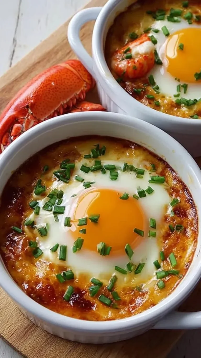 Oeufs en cocotte au homard, un plat gourmet et savoureux.