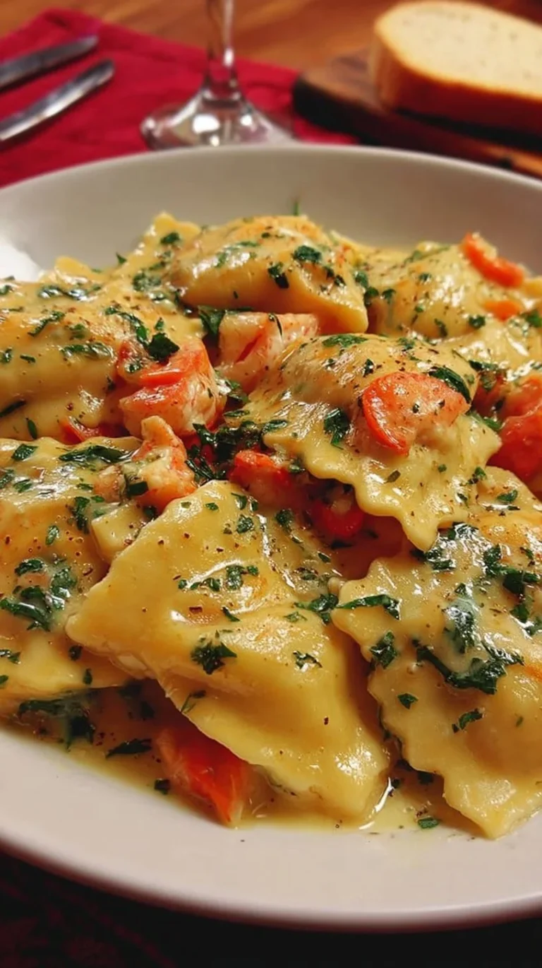 Ravioles de homard servies avec sauce crémeuse