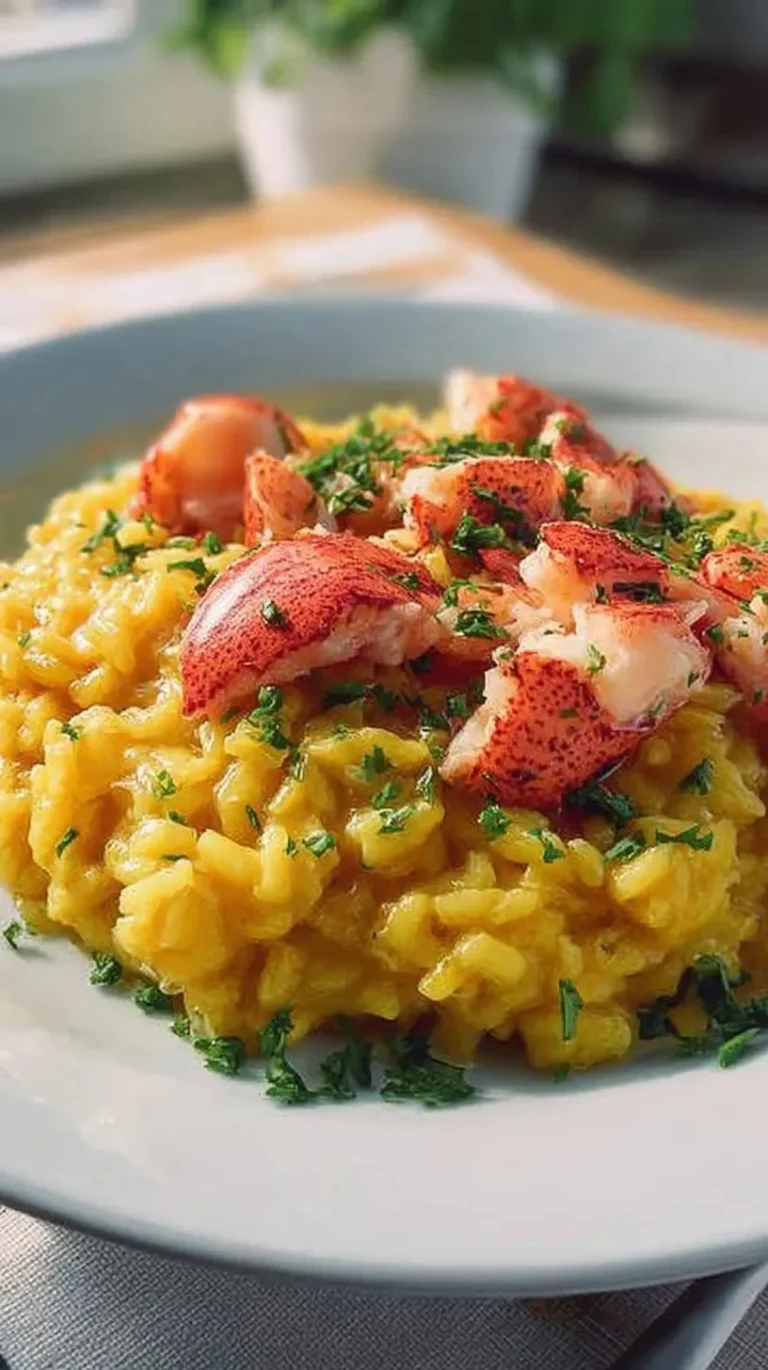Risotto au homard et au safran, un plat riche et savoureux.