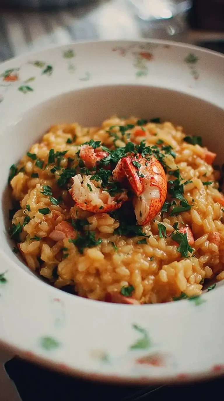 Risotto de homard préparé au Thermomix avec des ingrédients frais.