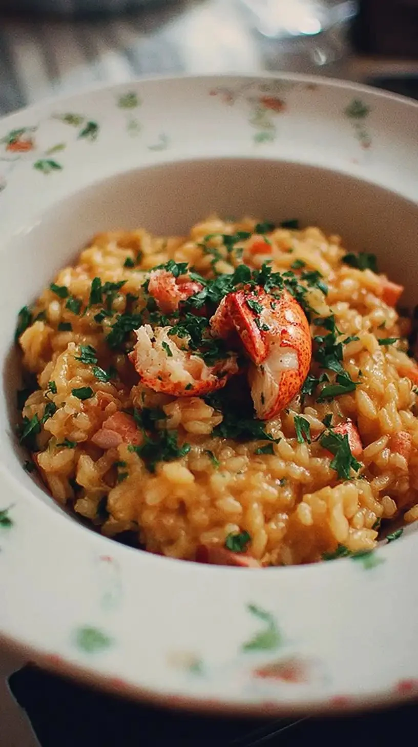 Risotto de homard préparé au Thermomix avec des ingrédients frais.