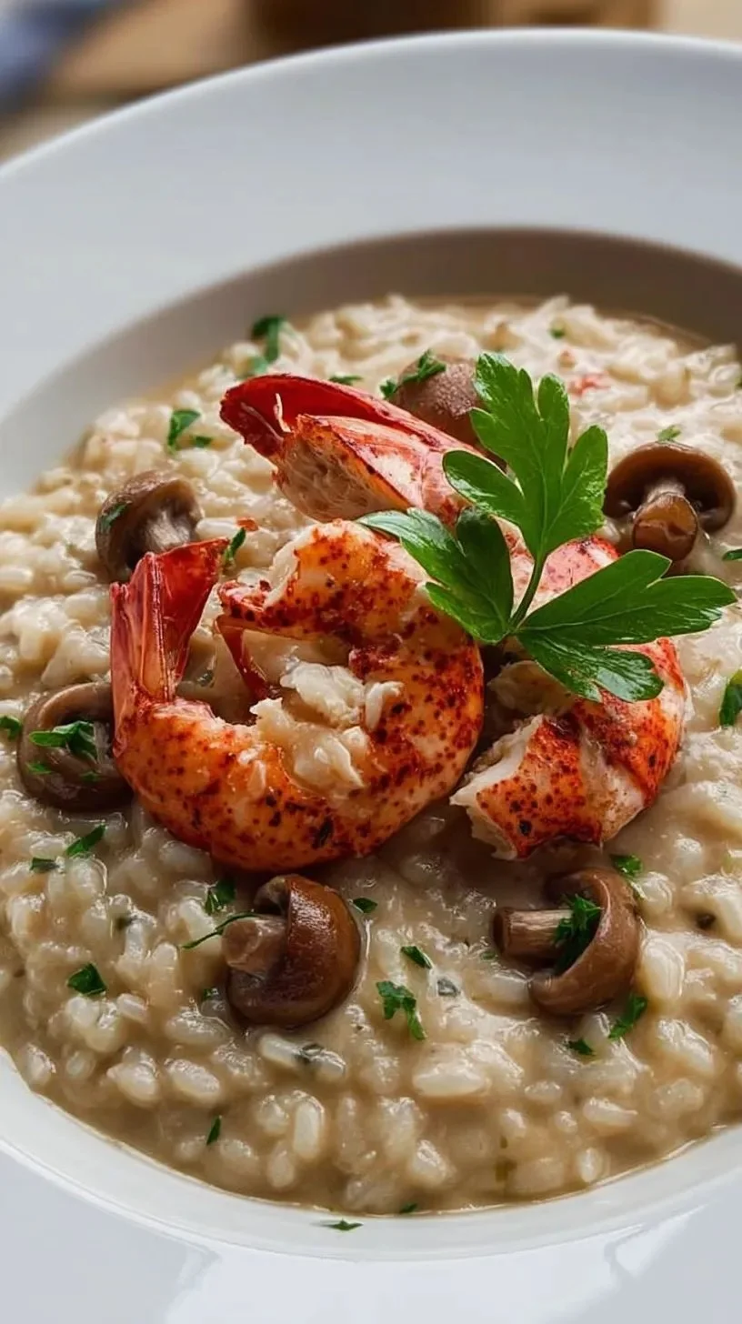 Risotto de homard avec velouté et petits cêpes bouchons savoureux