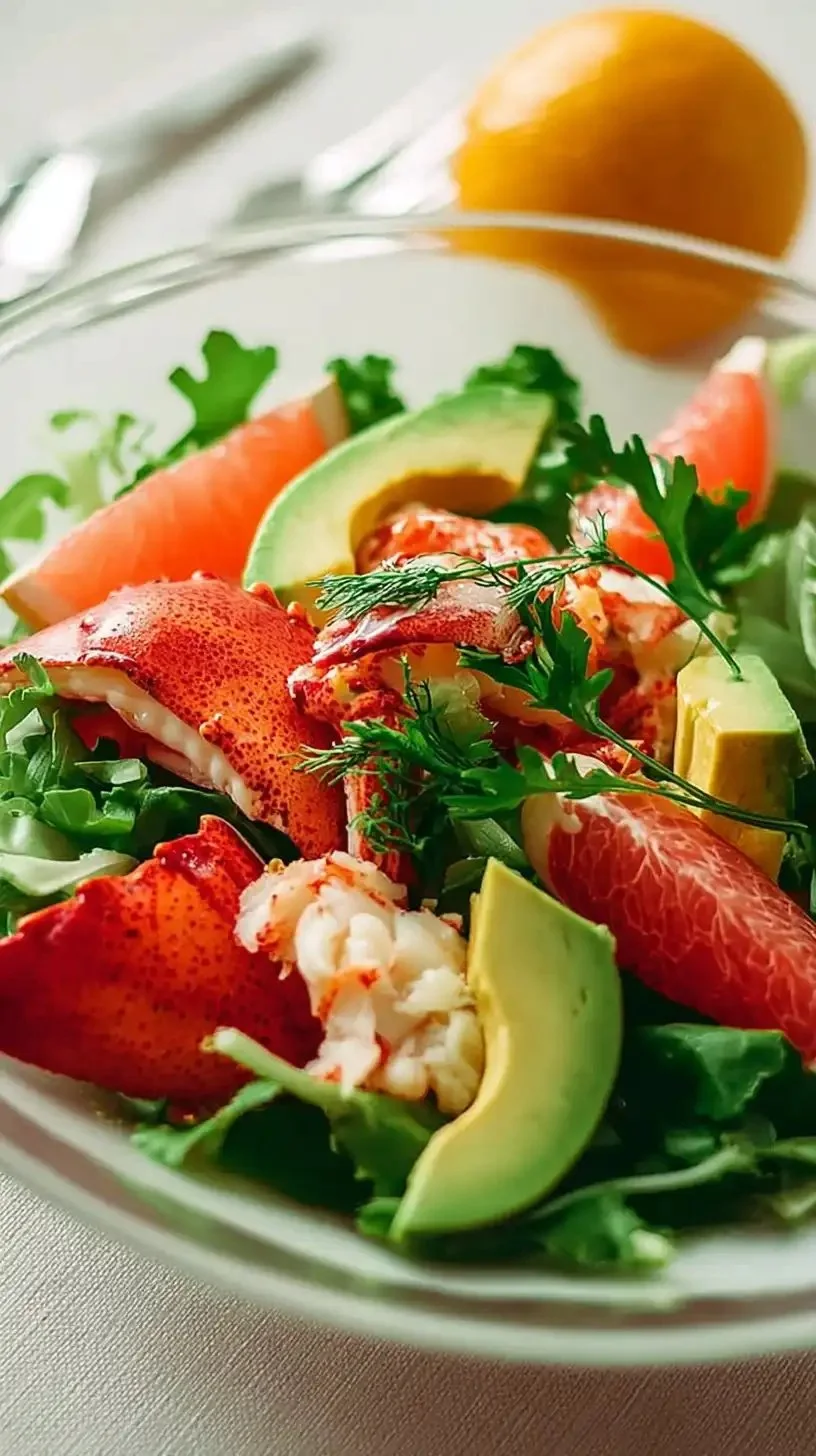 Salade de homard avec pamplemousse et avocat servie dans un bol élégant