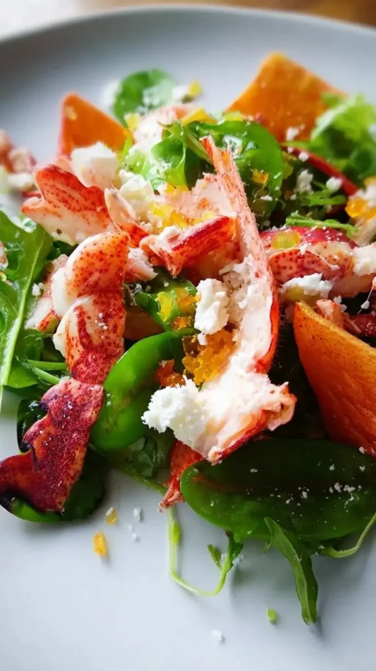 Salade homard gastronomique garnie de légumes frais et d'une vinaigrette raffinée.
