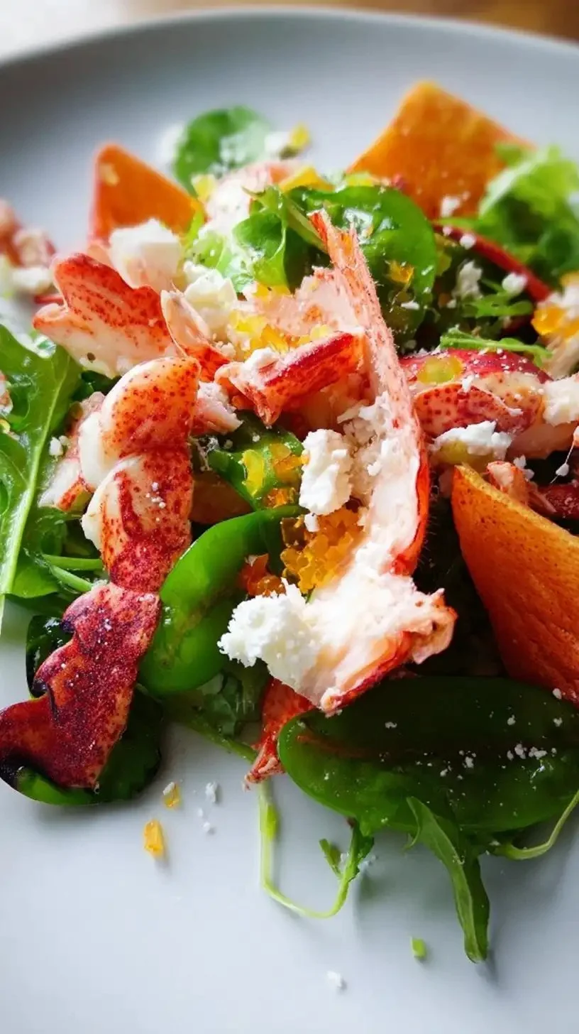 Salade homard gastronomique garnie de légumes frais et d'une vinaigrette raffinée.