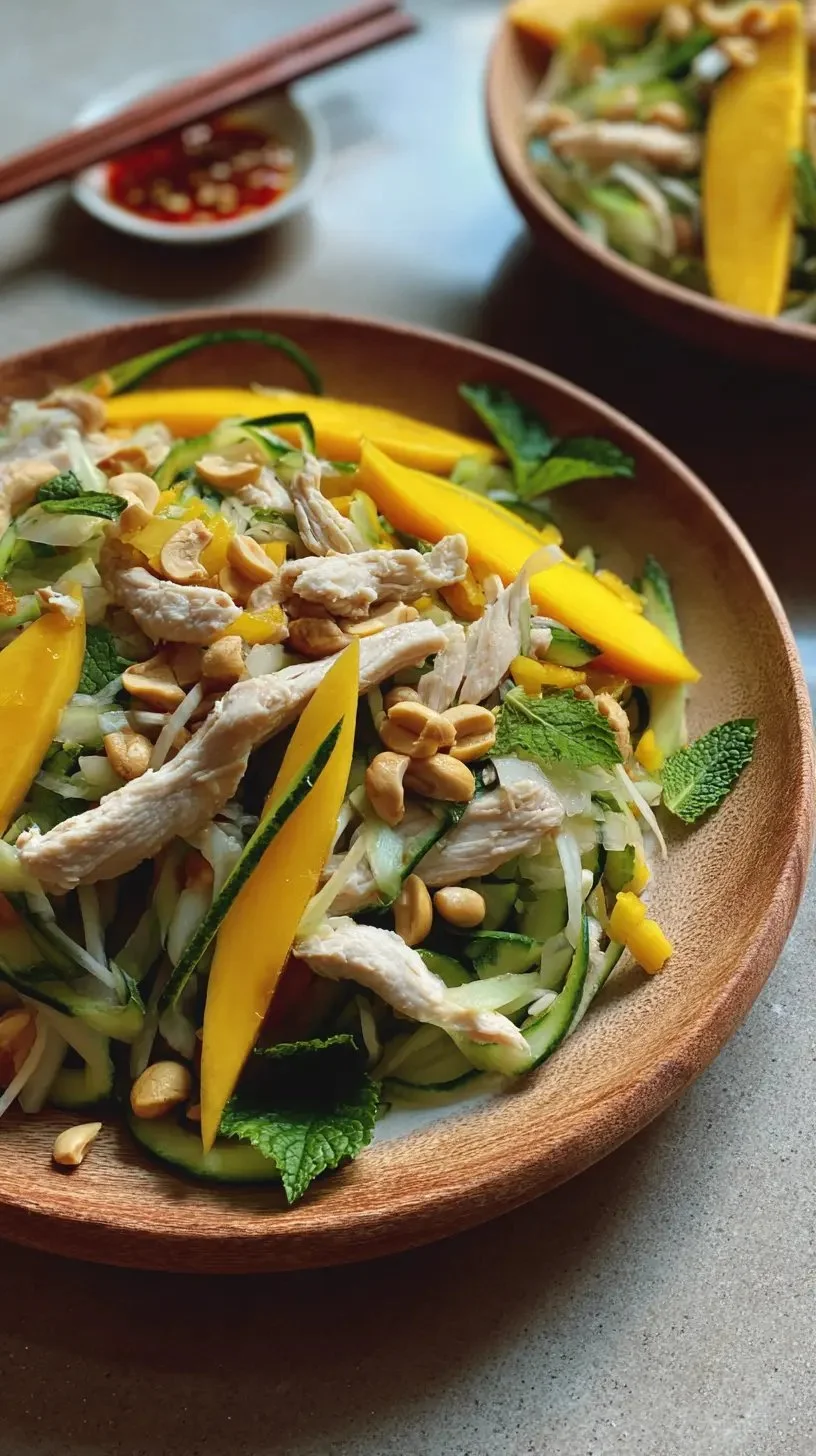 Salade thaïe avec mangue, poulet et arachides pour une expérience culinaire délicieuse