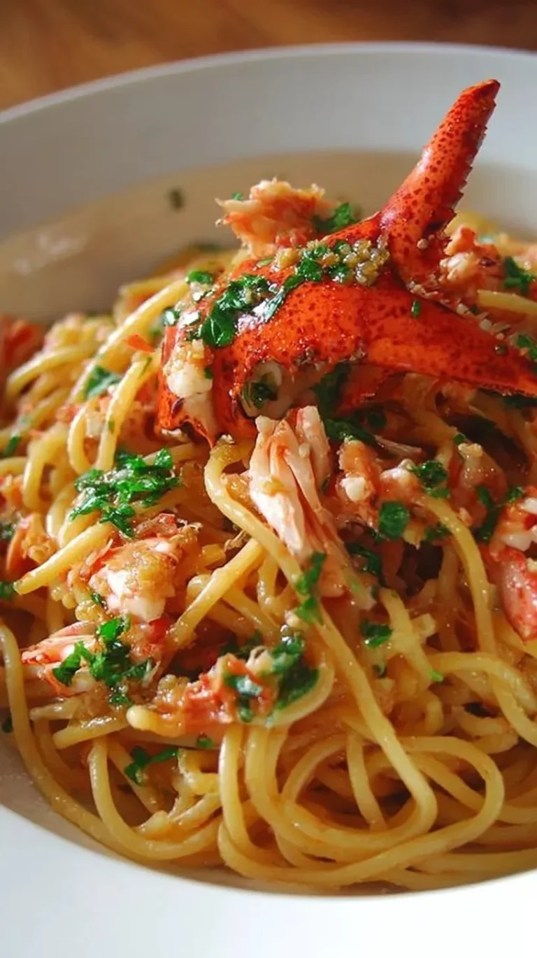 Assiette de spaghetti au homard sans gluten avec sauce crémeuse