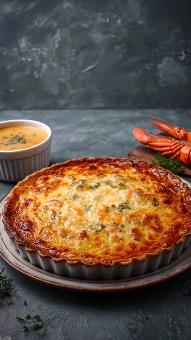 Tarte au saumon garnie de bisque de homard, un plat gourmet savoureux