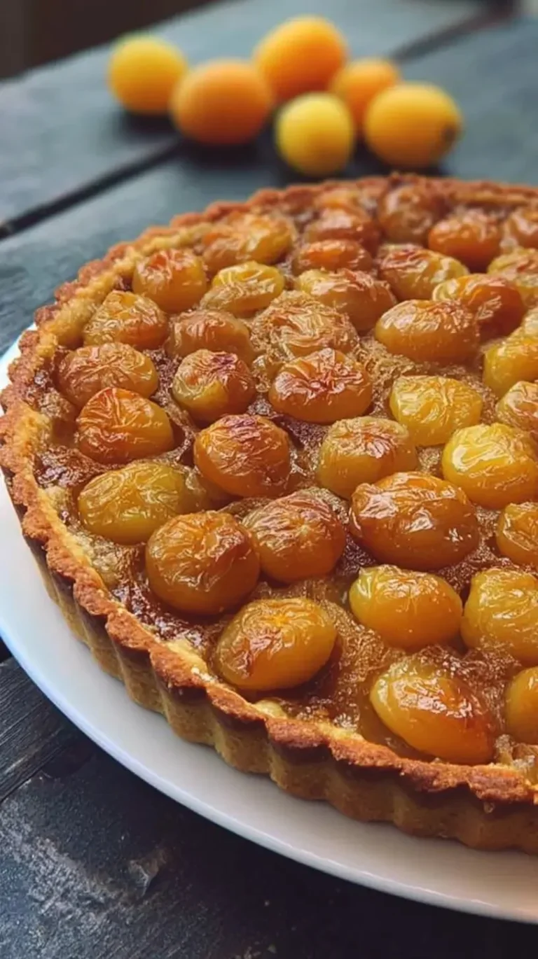 Tarte aux mirabelles dorée garnie de mirabelles fraîches et juteuses