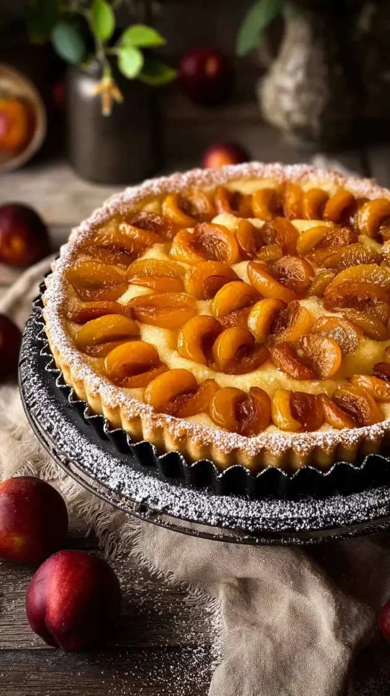 Tarte aux mirabelles à la semoule, délicieuse et dorée, prête à servir.