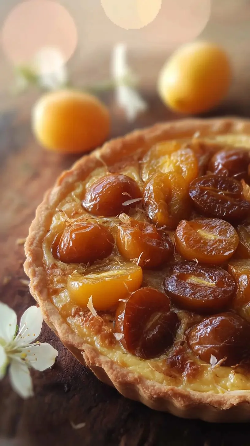 Tarte aux mirabelles allégée garnie de fruits dorés et appétissants