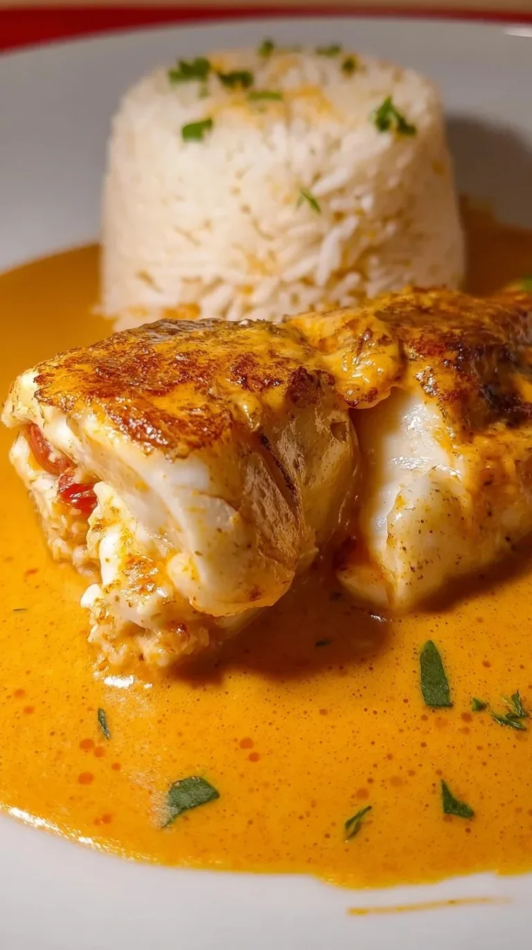Tranches de poisson savoureuses avec une sauce bisque de homard délicieuse