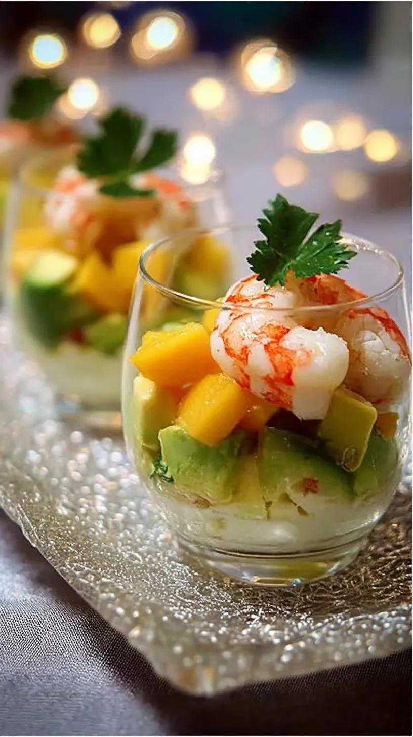 Verrines de homard, avocat et mangue, plat gastronomique élégant