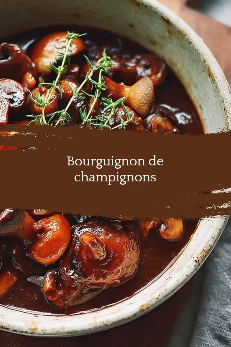 Plat de Bourguignon de champignons riche et savoureux servi dans une assiette