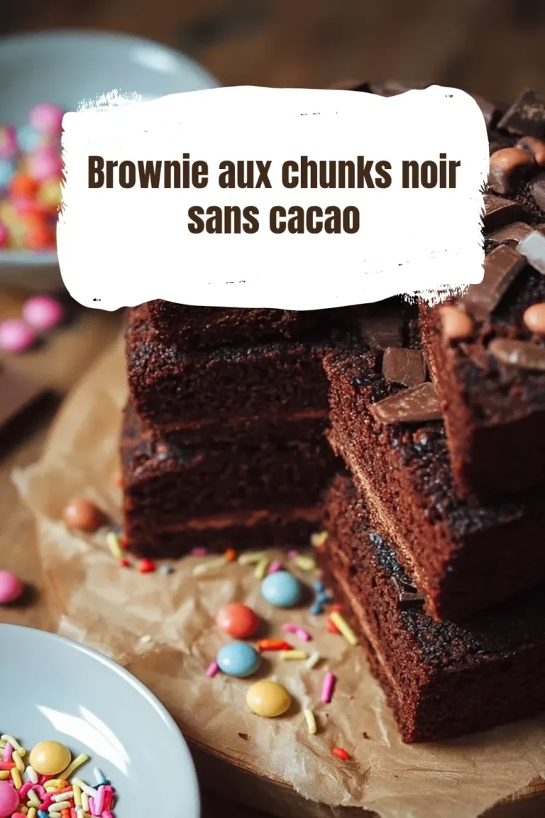 Delicious brownie without cocoa, topped with dark chocolate chunks.