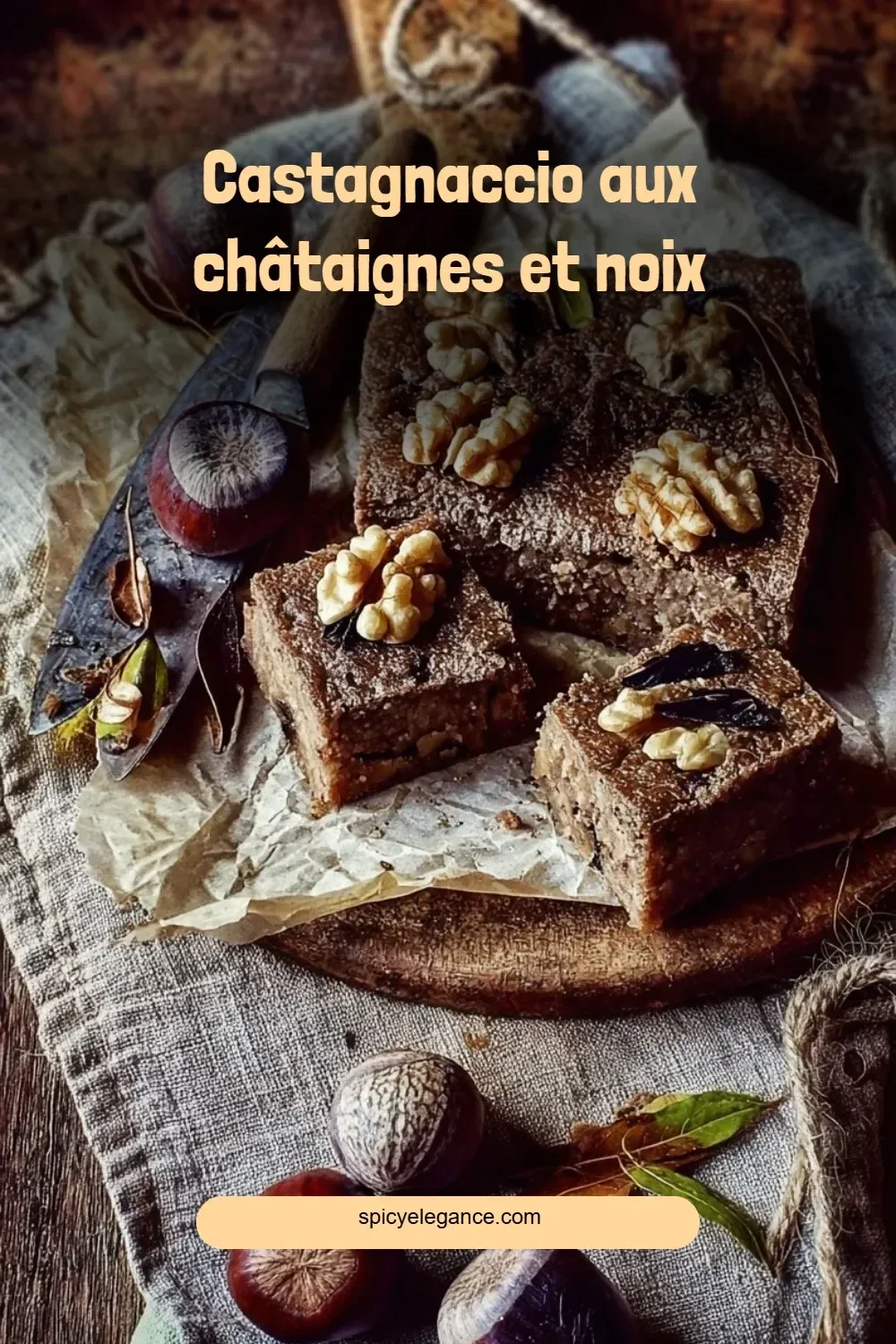 Castagnaccio aux châtaignes et noix, un dessert italien traditionnel.