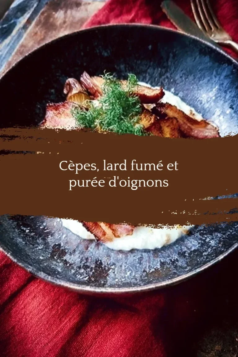 Plat de cèpes, lard fumé et purée d'oignons