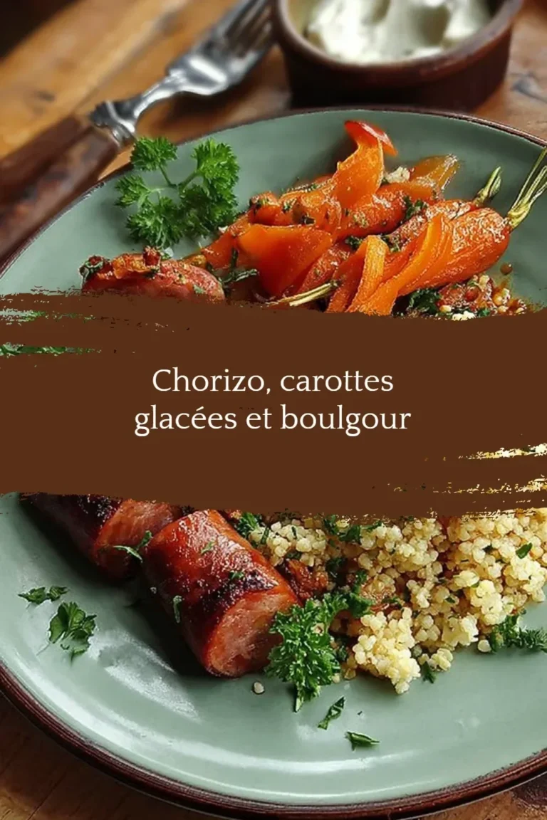 Assiette de chorizo, carottes glacées et boulgour en présentation esthétique.