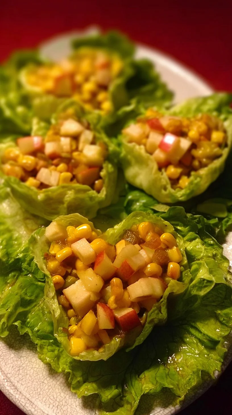 Cogollos rellenos de manzana y maíz en un plato elegante