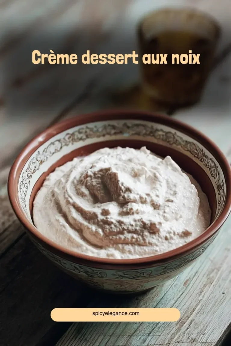 Crème dessert aux noix servie dans un bol délicat.