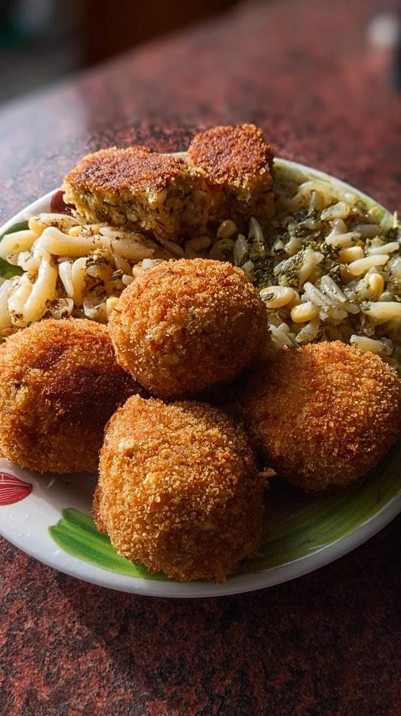 Croquetas de garbanzos y maíz recién hechas en un plato