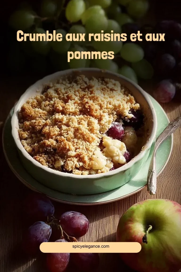 Crumble aux raisins et aux pommes, un dessert savoureux et réconfortant.