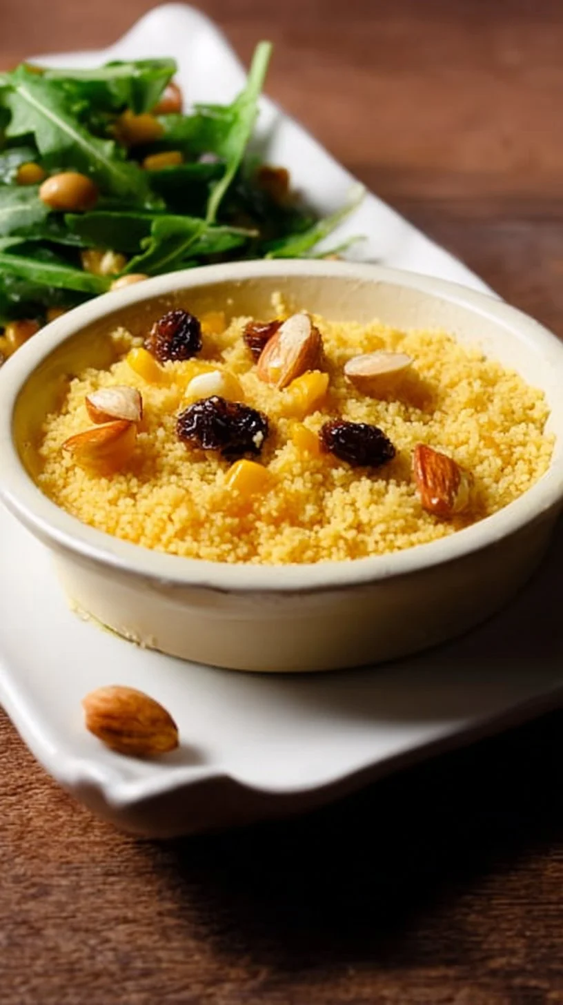 Cuscús de maíz con pasas y almendras, un plato delicioso y nutritivo.