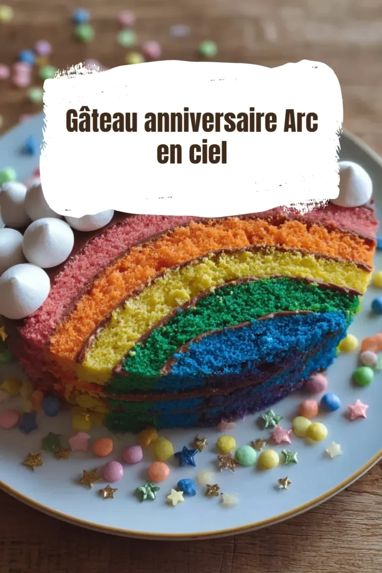 Colorful Gâteau anniversaire Arc en ciel decorated for a birthday celebration