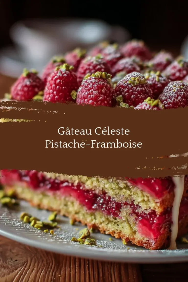Gâteau Céleste Pistachio-Raspberry dessert with layers of flavor and elegance.