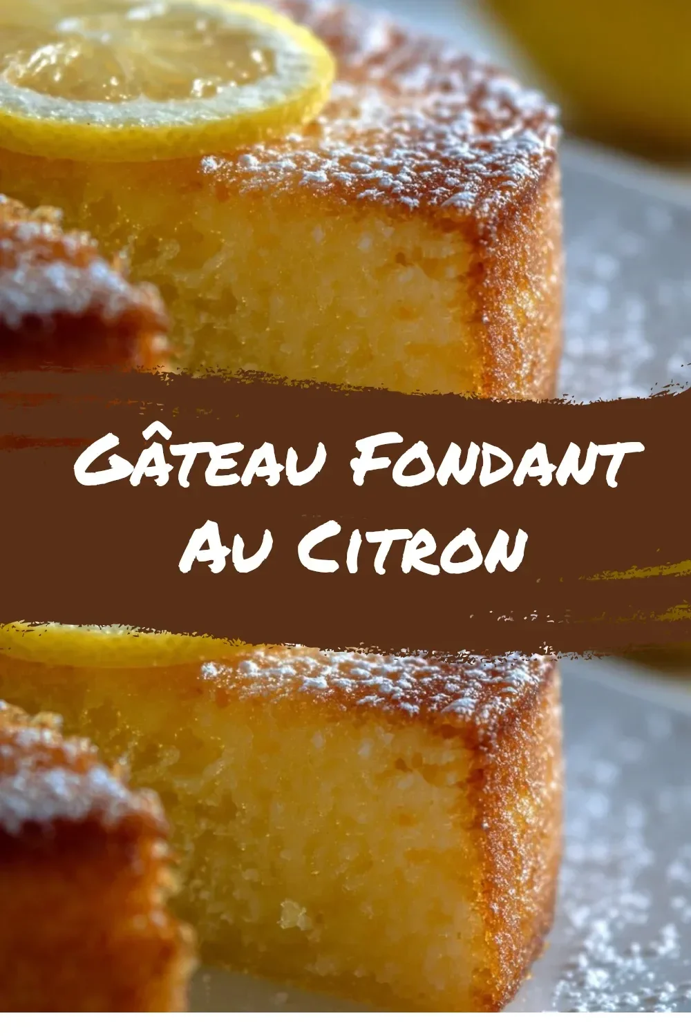 Delicious Gâteau Fondant Au Citron with lemon icing on a wooden table